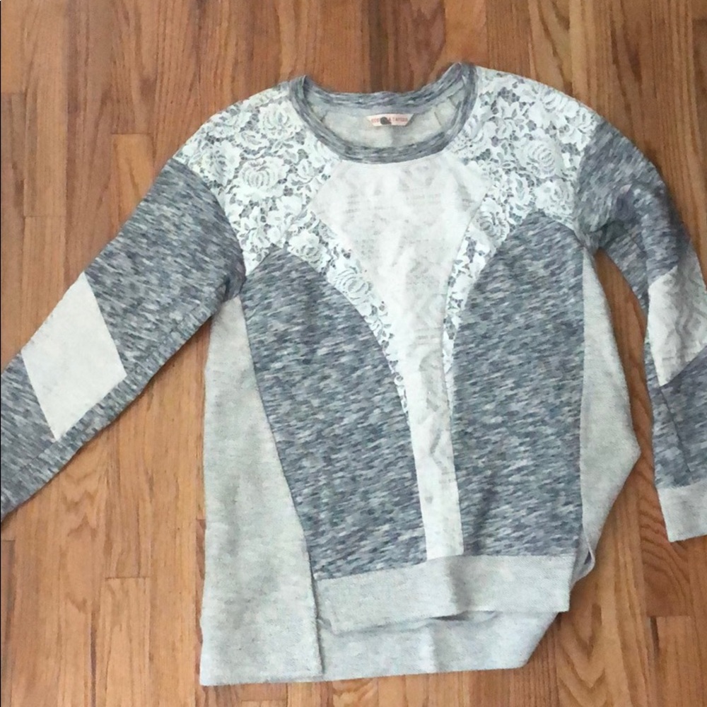 Rebecca Taylor mixed media sweatshirt lace trim